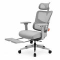 Sedia ergonomica grigia in rete e tessuto con poggiapiedi