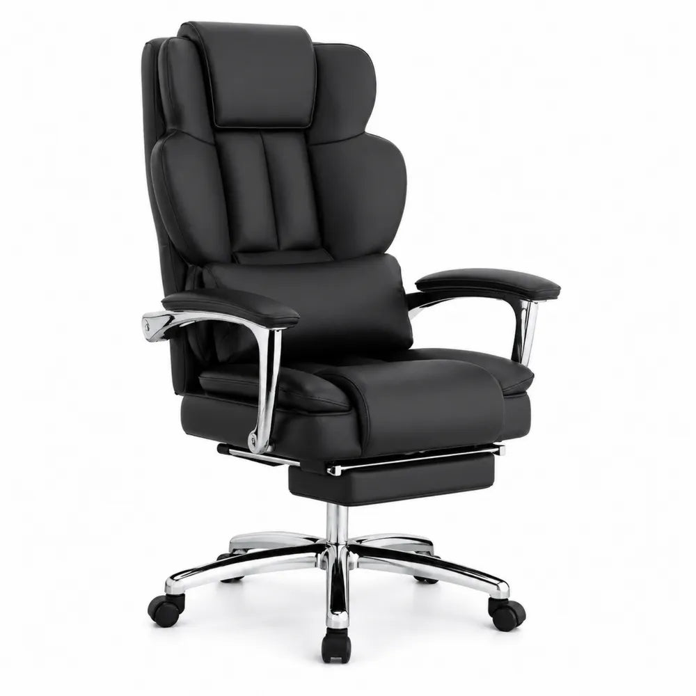 Sedia ergonomica in pelle nera con struttura in metallo