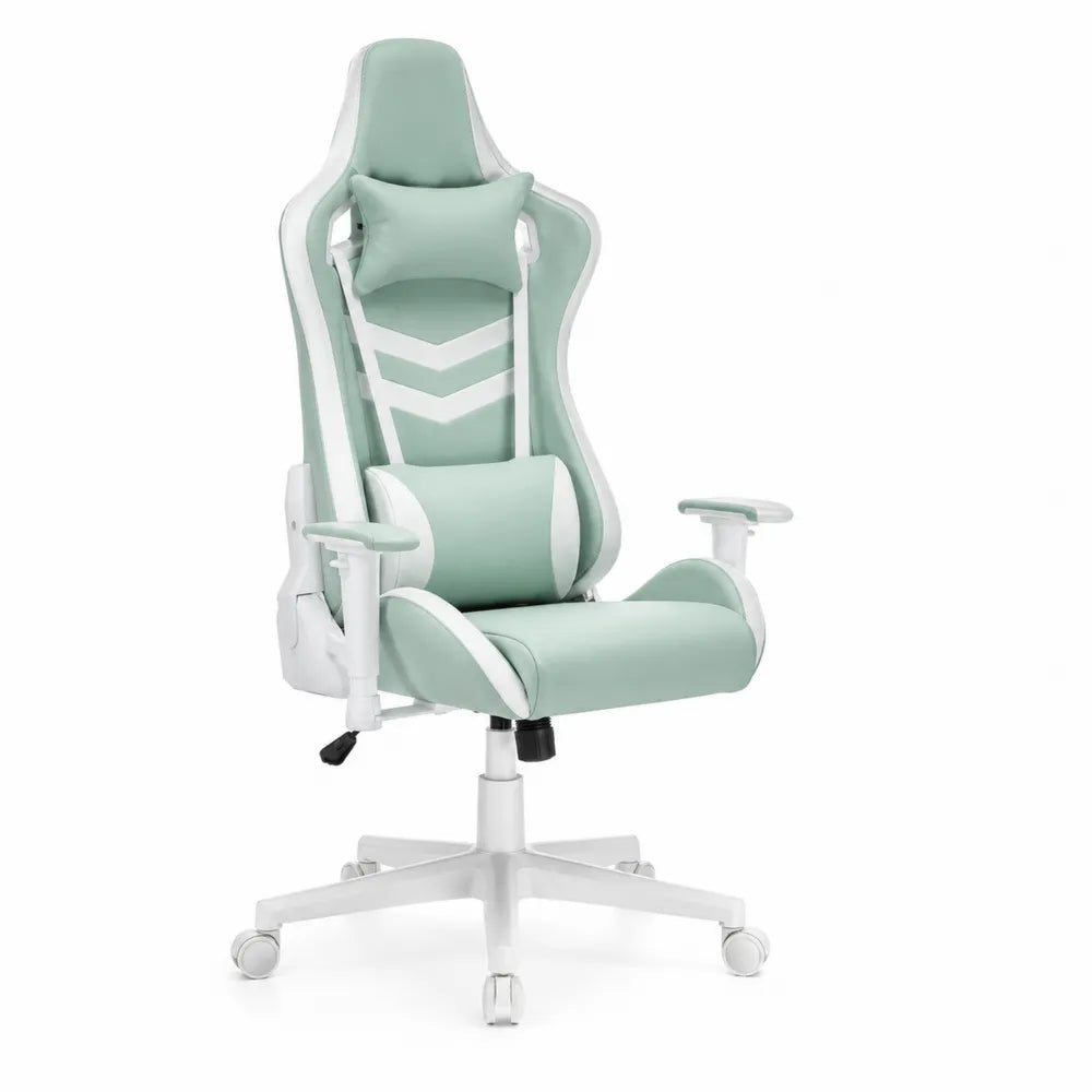Sedia da gaming ergonomica in pelle PU verde e bianco