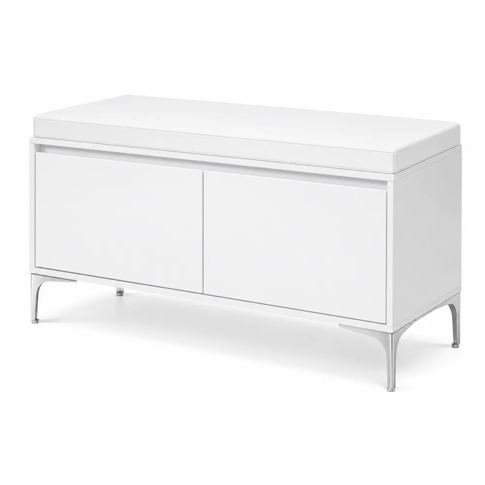 Panca contenitore in MDF e acciaio Bianco 120x45x50 cm