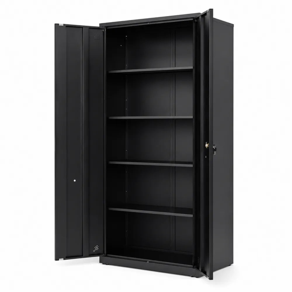 Armadio in Metallo Nero con 4 Ripiani Regolabili H180cm