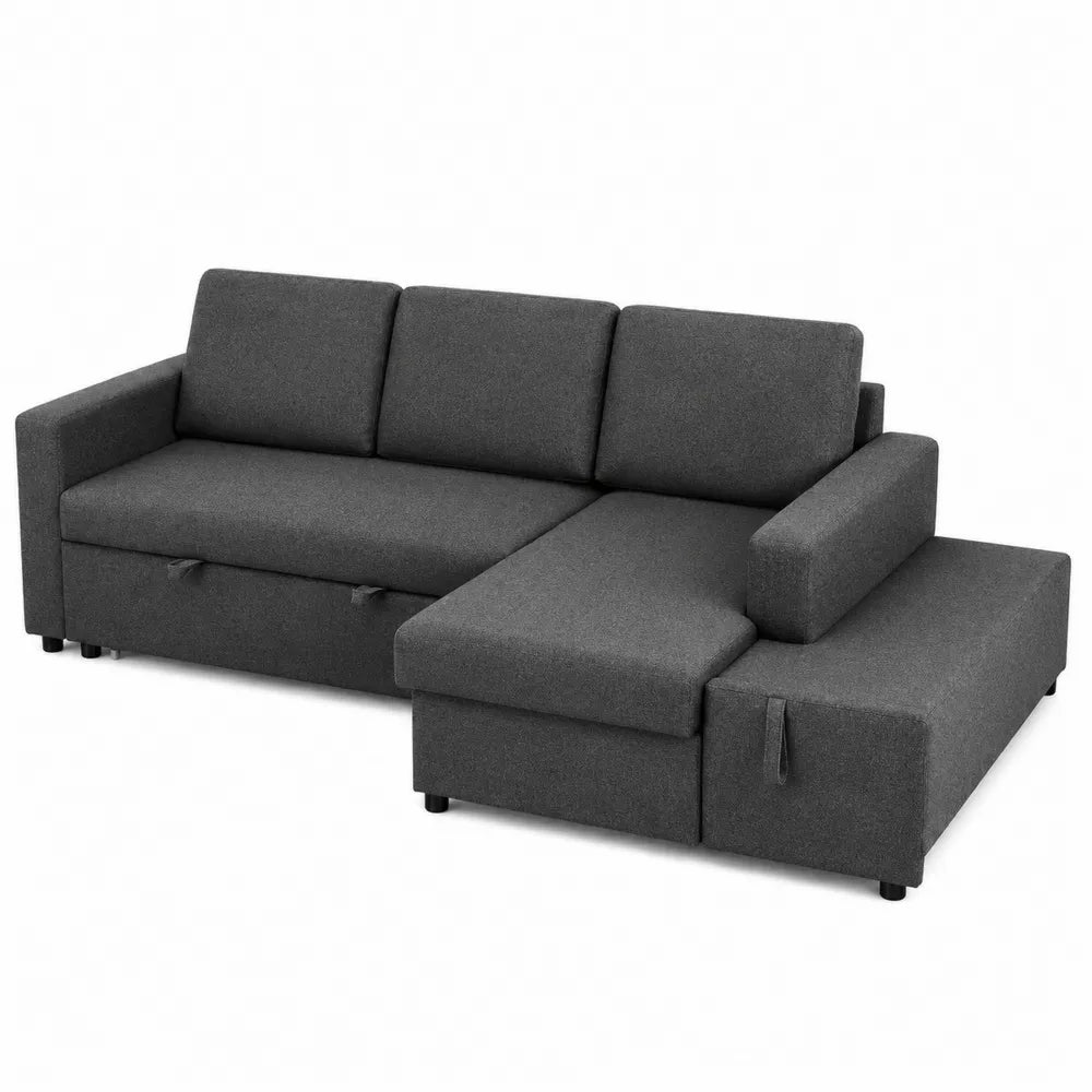 Divano Angolare in Tessuto Grigio con Contenitore 230x150x85 cm