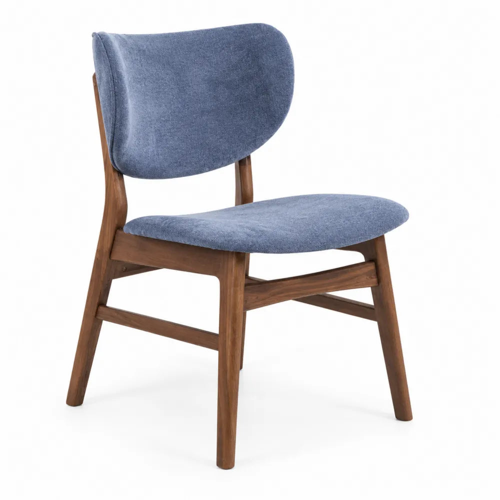 Sedia da pranzo in legno con tessuto blu