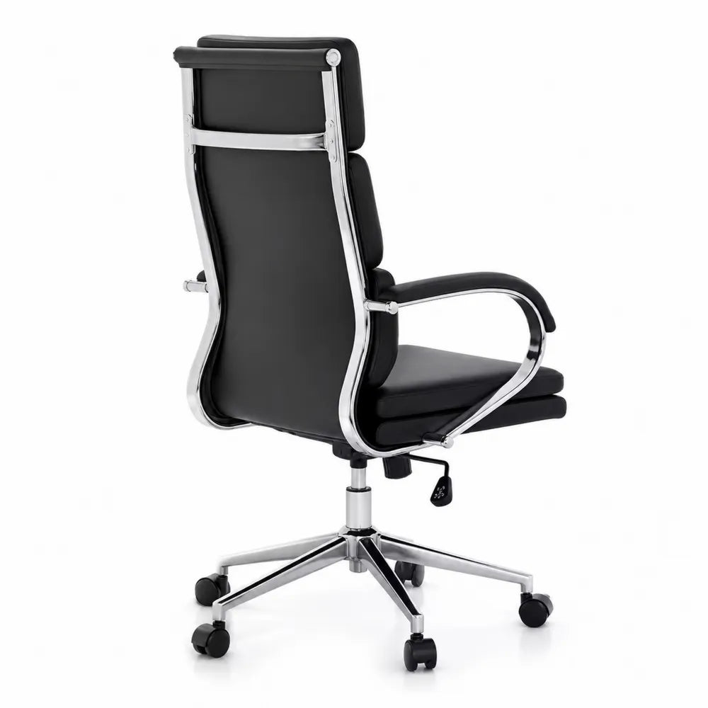 Sedia da ufficio in pelle sintetica nera con struttura in alluminio