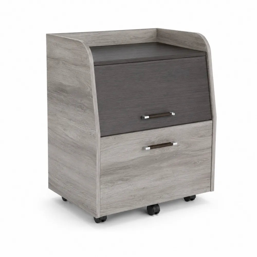 Cassettiera su Ruote a Due Cassetti in Legno Composito Grigio Chiaro e Scuro